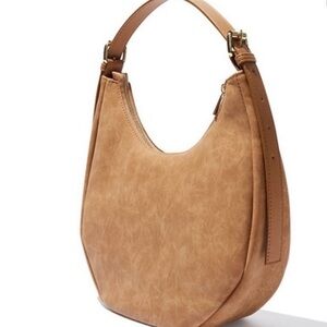 Fourth Studio and Reckless faux suede tan crescent shoulder hobo bag